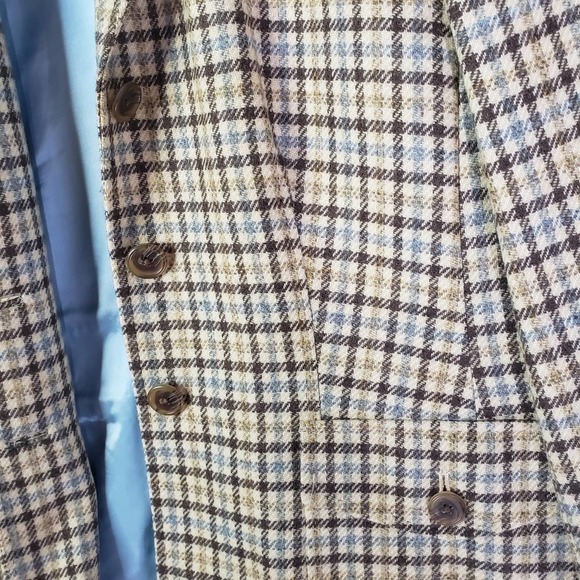 Lands' End Wool Blend Plaid Blazer Women's 14P Tan Beige‎ Blue - Picture 4 of 11